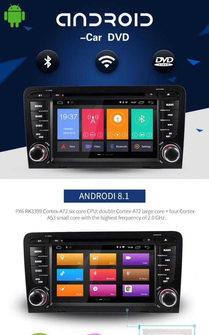 reprodutor de DVD GPS incorporado do carro de 4+32G Audi Android com relação do espelho de BT GPS DVR