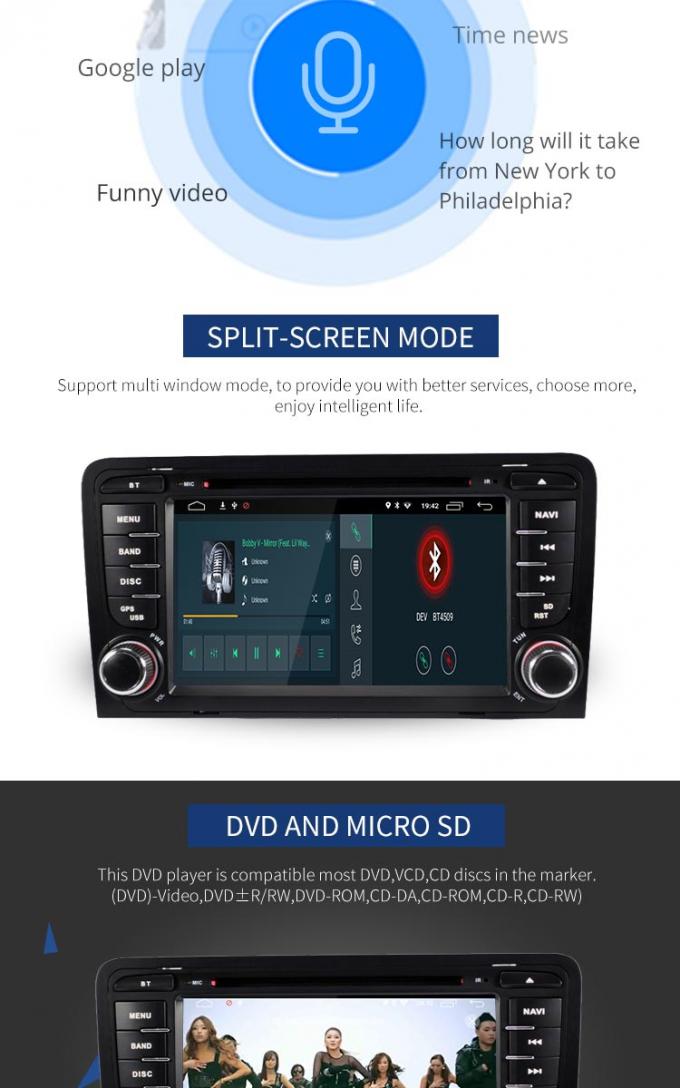 reprodutor de DVD GPS incorporado do carro de 4+32G Audi Android com relação do espelho de BT GPS DVR