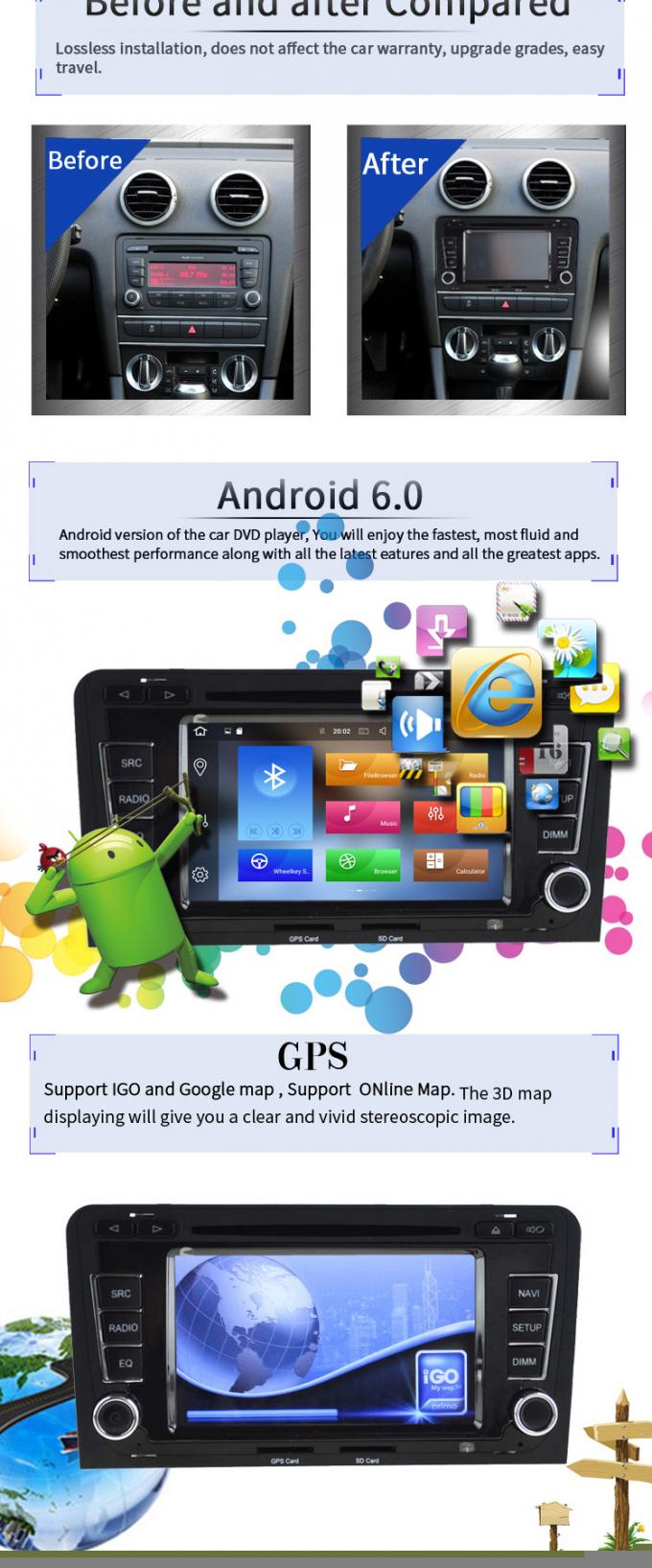 Reprodutor de DVD do carro dos Gps Android Audi do tela táctil com Bluetooth Playstore