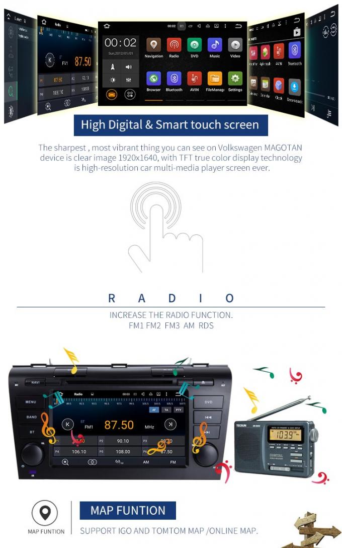 Rádio estereofônico Android 7,1 do carro DVD PlayerBT de Android dos multimédios do carro para MAZDA 3