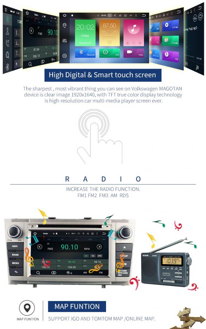 Reprodutor de DVD do carro de Android 8,0 Avensis Toyota com rádio GPS dos multimédios