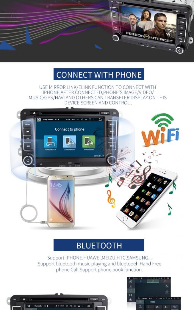 Android 8,0 Bluetooth - navegação permitida dos Gps do reprodutor de DVD do carro para o golfe 5 da VW B6